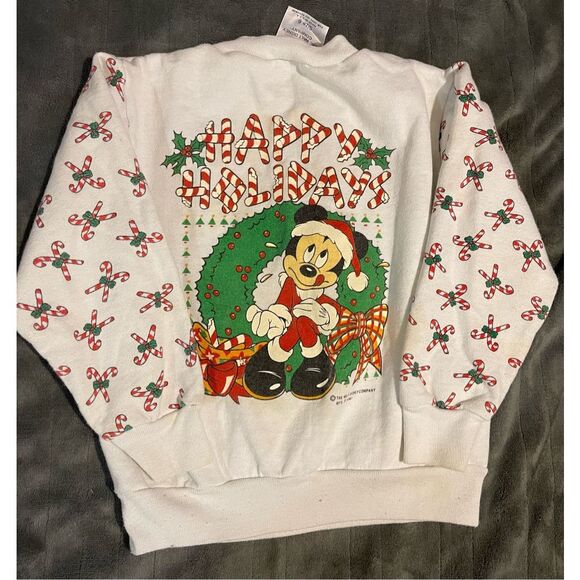 Vintage The Walt Disney Company Youth Mickey Mouse Doublesided Christmas Sweatsh - Picture 7 of 8
